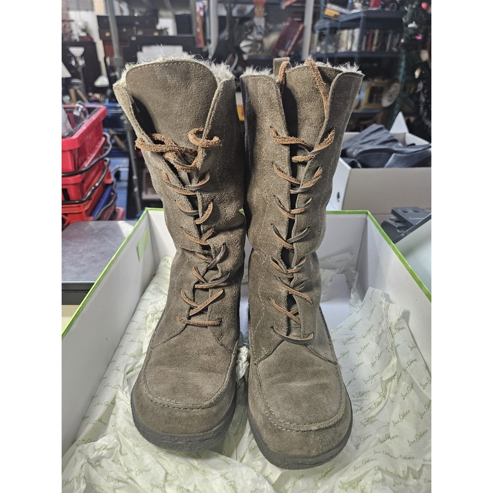 Sam Edelman Graphite Oily Suede Women's size 7 Winter Fur Lined Boots Mateo - Picture 2 of 8